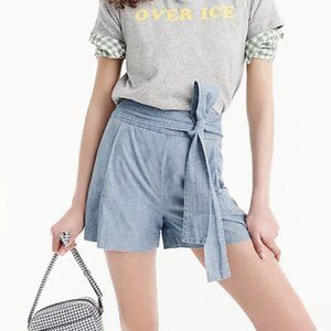 NWT J. Crew Chambray High Waist Belted Tie Shorts
